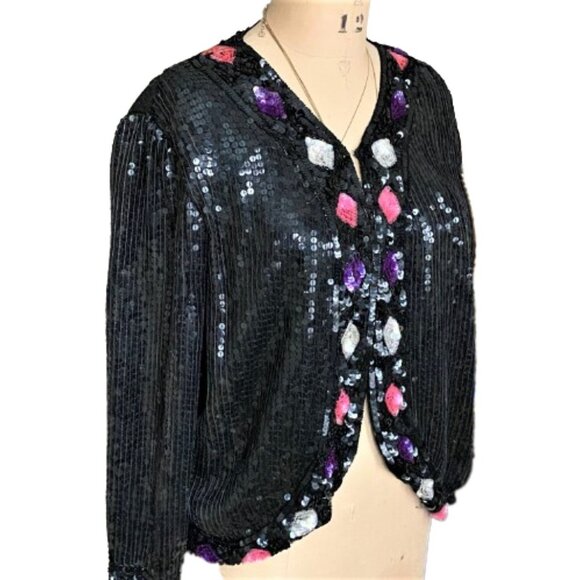 Vintage 80s sequins beaded sparkly jacket kimono cardigan, silk - Picture 13 of 16